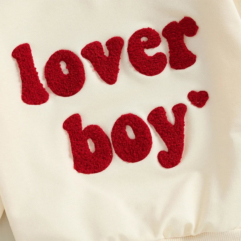 Toddler/Baby Boys Valentine's Day Sweatshirts, Long Sleeve, Crew Neck, Letter Embroidery