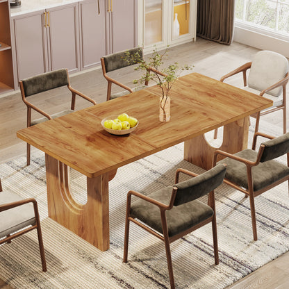 71" Large Kitchen Dining Table with Wood Pedestal Base, Seats 6-8