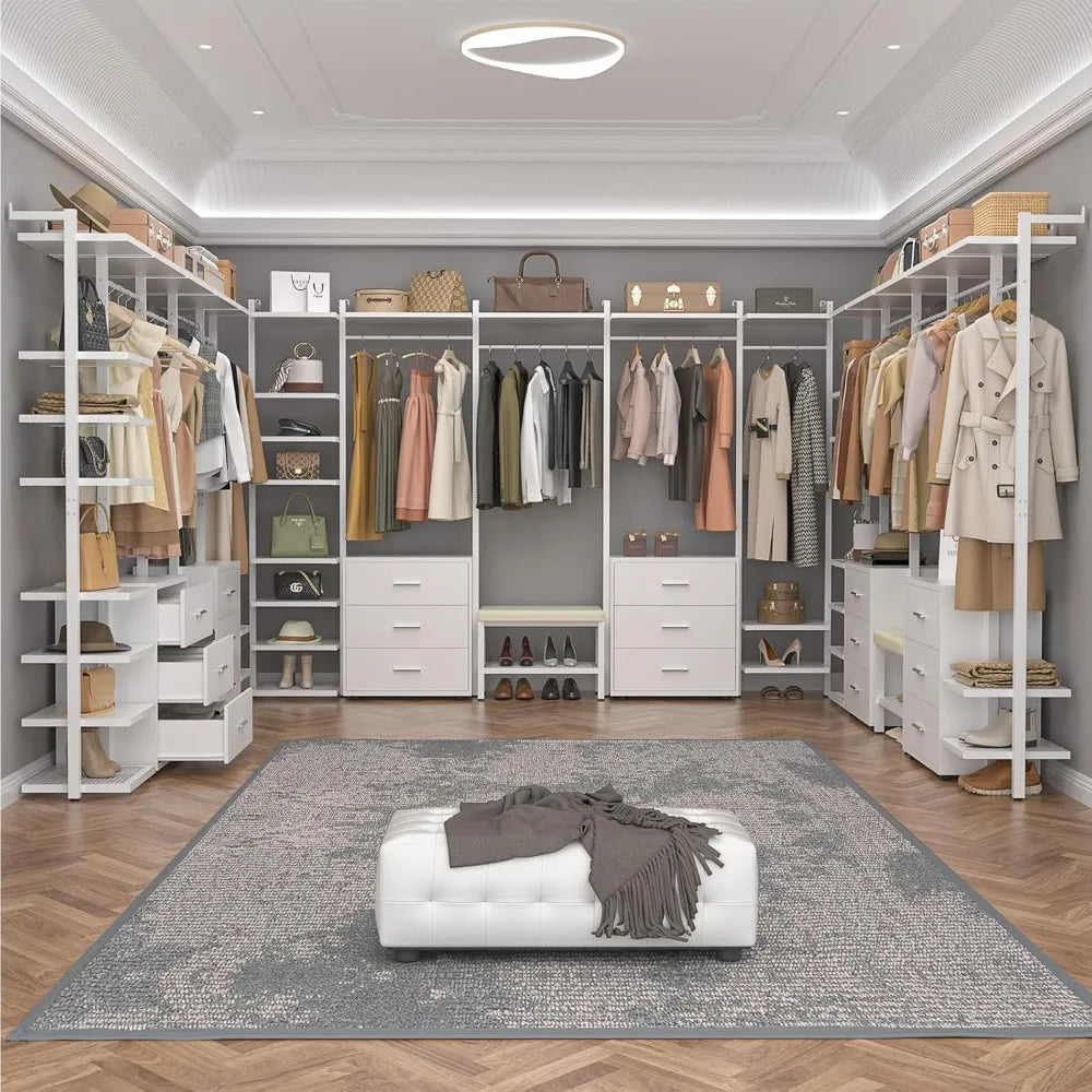 Clothing Rack Heavy Duty Closet System Organizer, 8FT Large Wall Mounted Garment Rack with 6-Drawers
