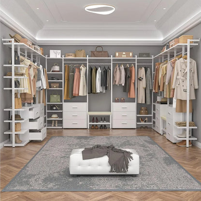 Clothing Rack Heavy Duty Closet System Organizer, 8FT Large Wall Mounted Garment Rack with 6-Drawers