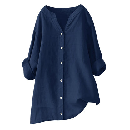 Plus Size Cotton Linen Shirt, Long Sleeve, Oversized, Button Up