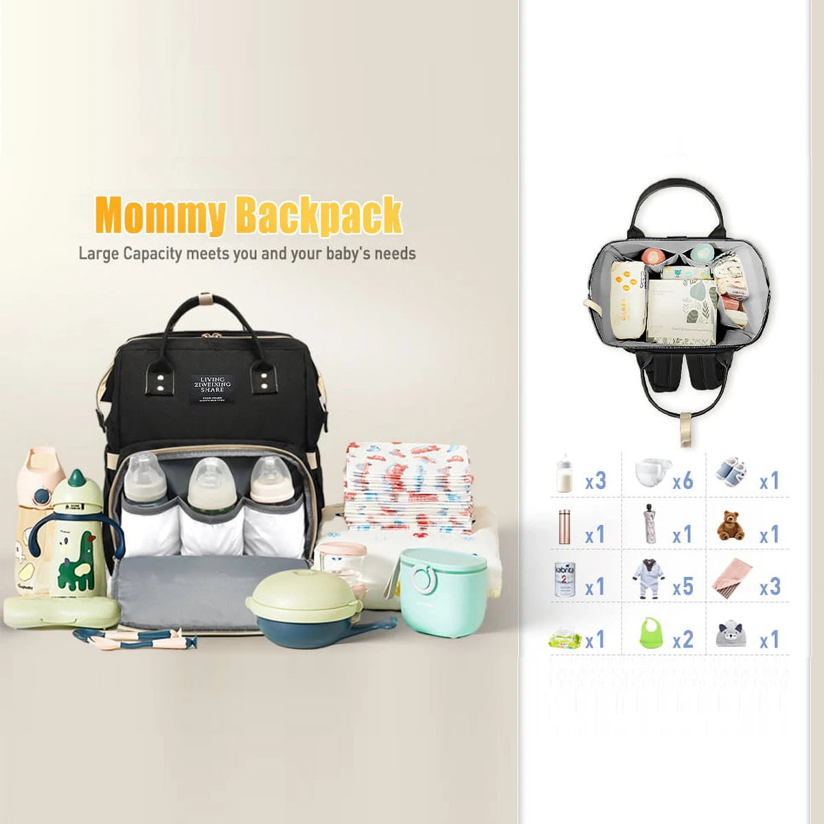 Diaper Bag Mommy Backpack. Large Capacity, Baby Multi-function, Waterproof