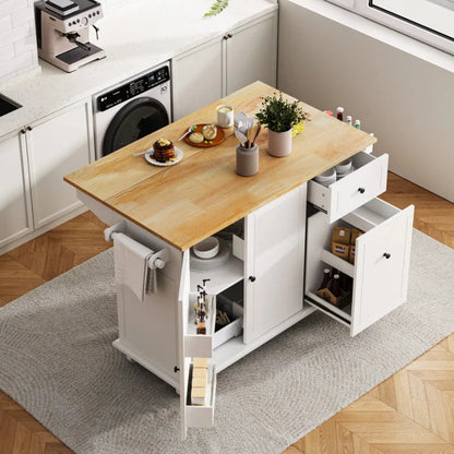 Kitchen Island with Drop Leaf 53.9" Width Rolling Kitchen Cart on Wheels