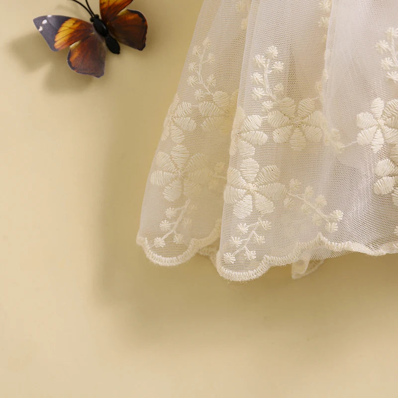 2Pcs  6-24M Baby Girl Summer Ruffle Sleeve Square Neck Lace Romper Dress with Headband Set