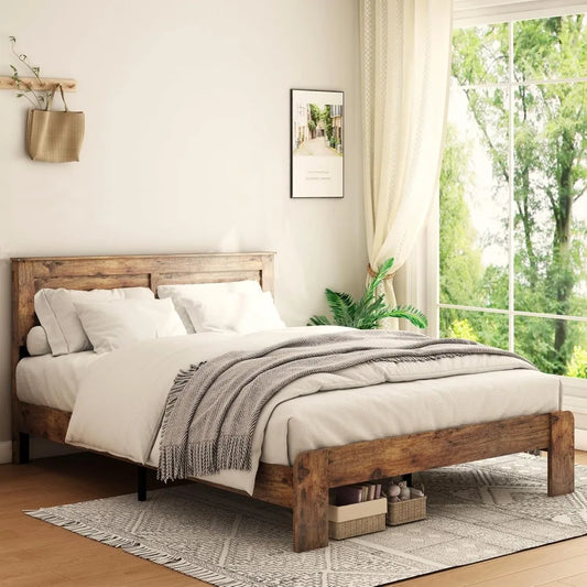 Wood Platform King Bed Frame with Headboard and Wood Slat Support, Noise-Free,Easy Assembly, No Box Spring Needed