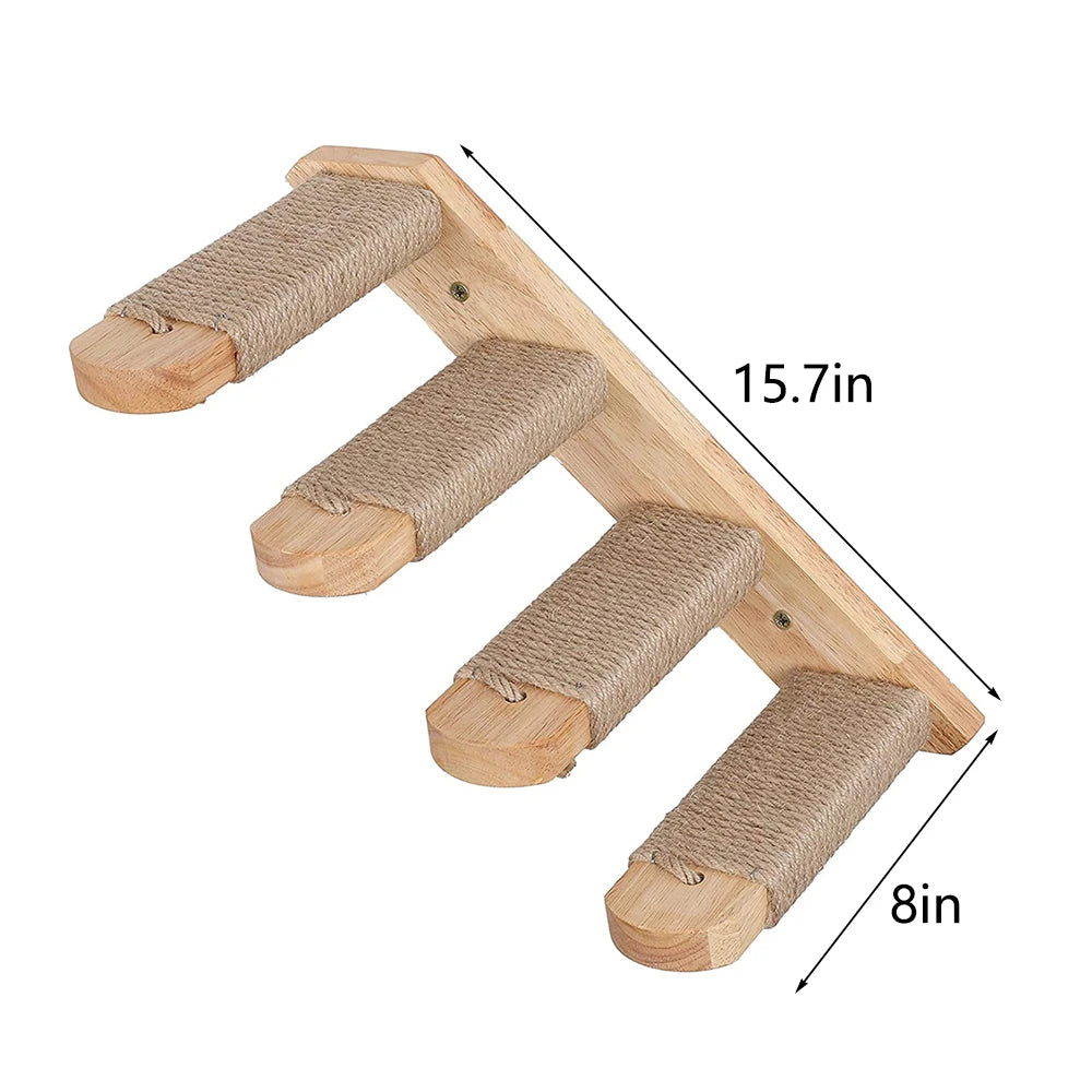 Cat Climbing Shelf Wall, Mounted Four Step Stairway With Sisal Scratching Post For Cats, Tree Tower Platform Jumping Pet Furniture