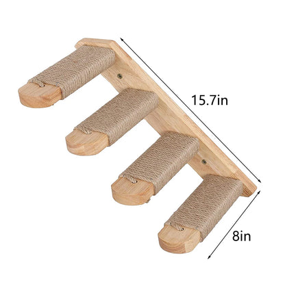 Cat Climbing Shelf Wall, Mounted Four Step Stairway With Sisal Scratching Post For Cats, Tree Tower Platform Jumping Pet Furniture