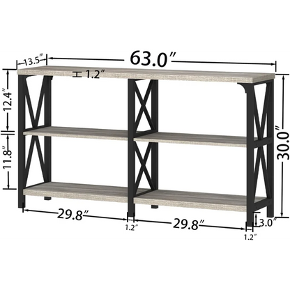 Modern Rustic 3 Tier Industrial Metal Wood Entry Table with Storage Shelves,