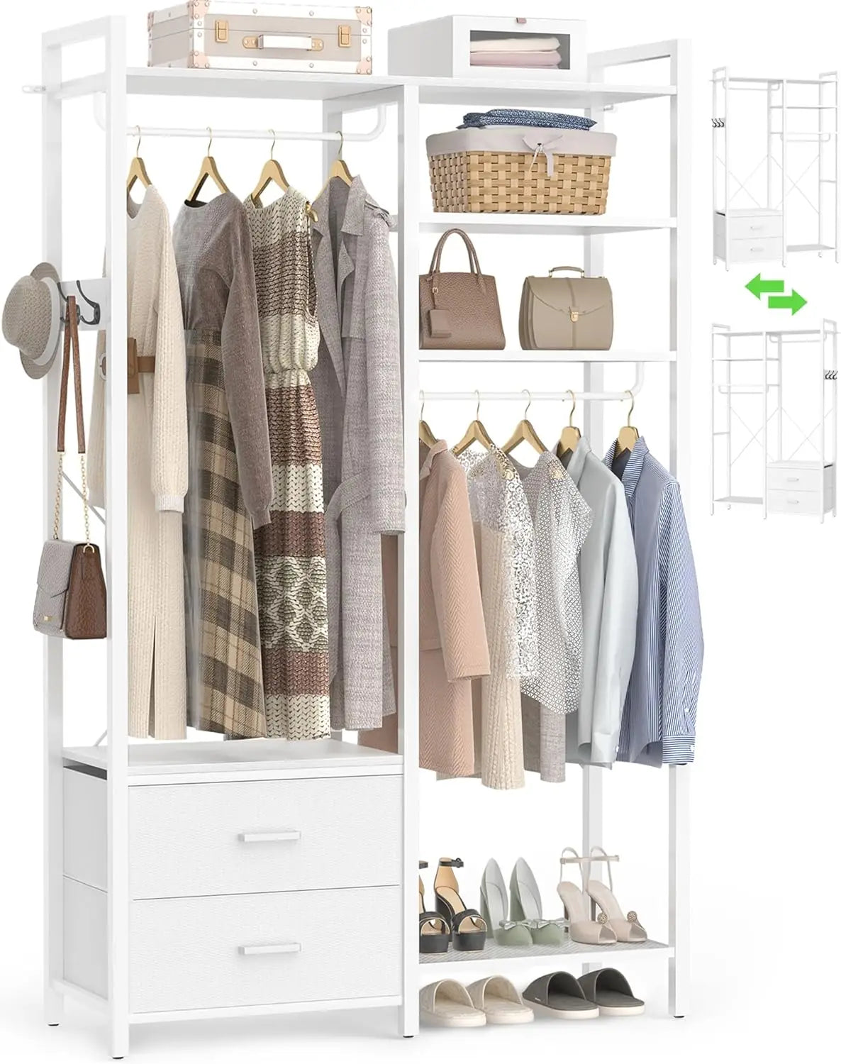 78.7'' Clothes Rack with 2 Drawers, Shelves