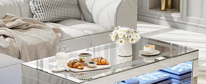 2 Tier Mirrored Coffee Table with Mirror Crystal Board