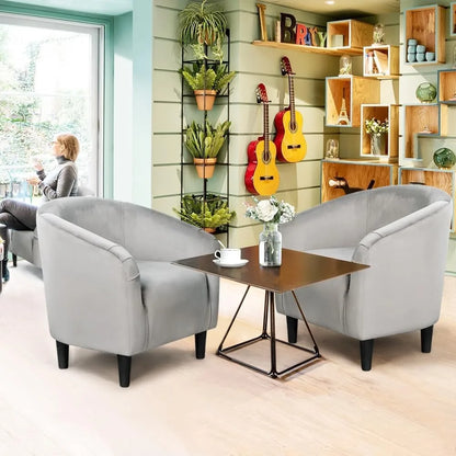 Velvet Upholstered Barrel Chair with Armrest and Low Back