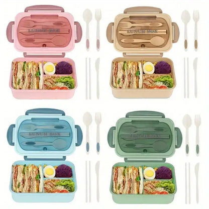 1pc Lunch box with utensils, leak-proof, square shape - Safe to use in microwave