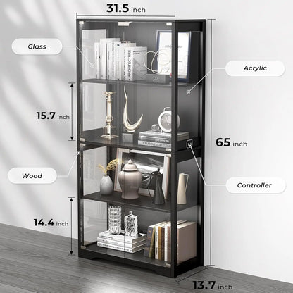 4-Tier Curio Cabinet with 3 Color Lights, Display Cabinet with Glass Doors,
