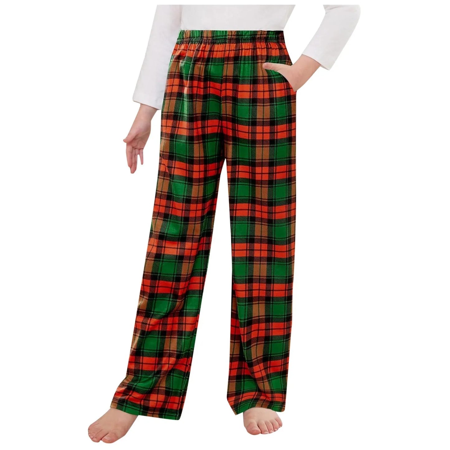 3-12 YO Pajama Pants For Girls, Long Sleep Plaid Pants, Soft Bottoms With Pockets