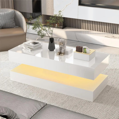 Modern Stylish Coffee Table with 2 Storage Drawers and LED lights