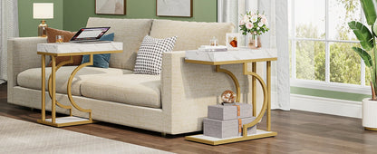 Narrow White Gold Side C Shaped End/Bedside Table