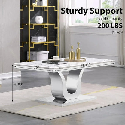 White and Silver 48" Coffee Table