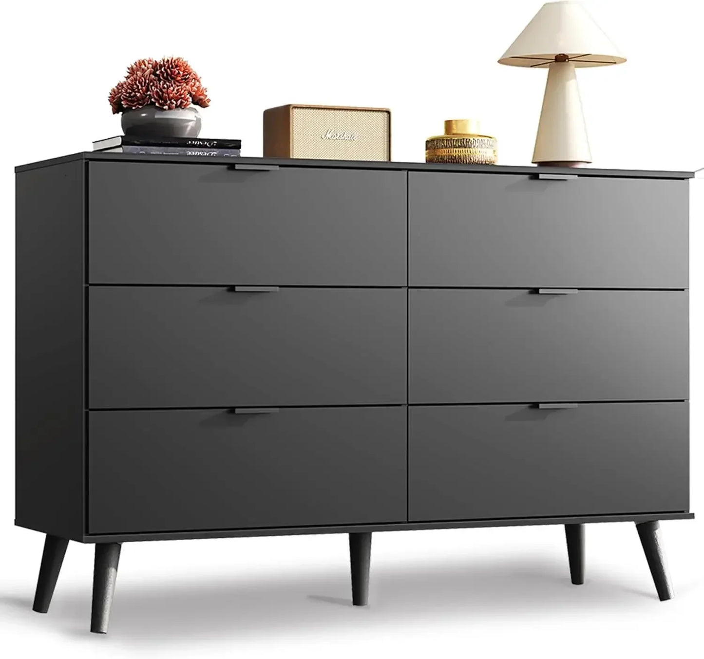 6 Drawer, 47.24'' Wide Wood Dresser with Sturdy Metal Handle