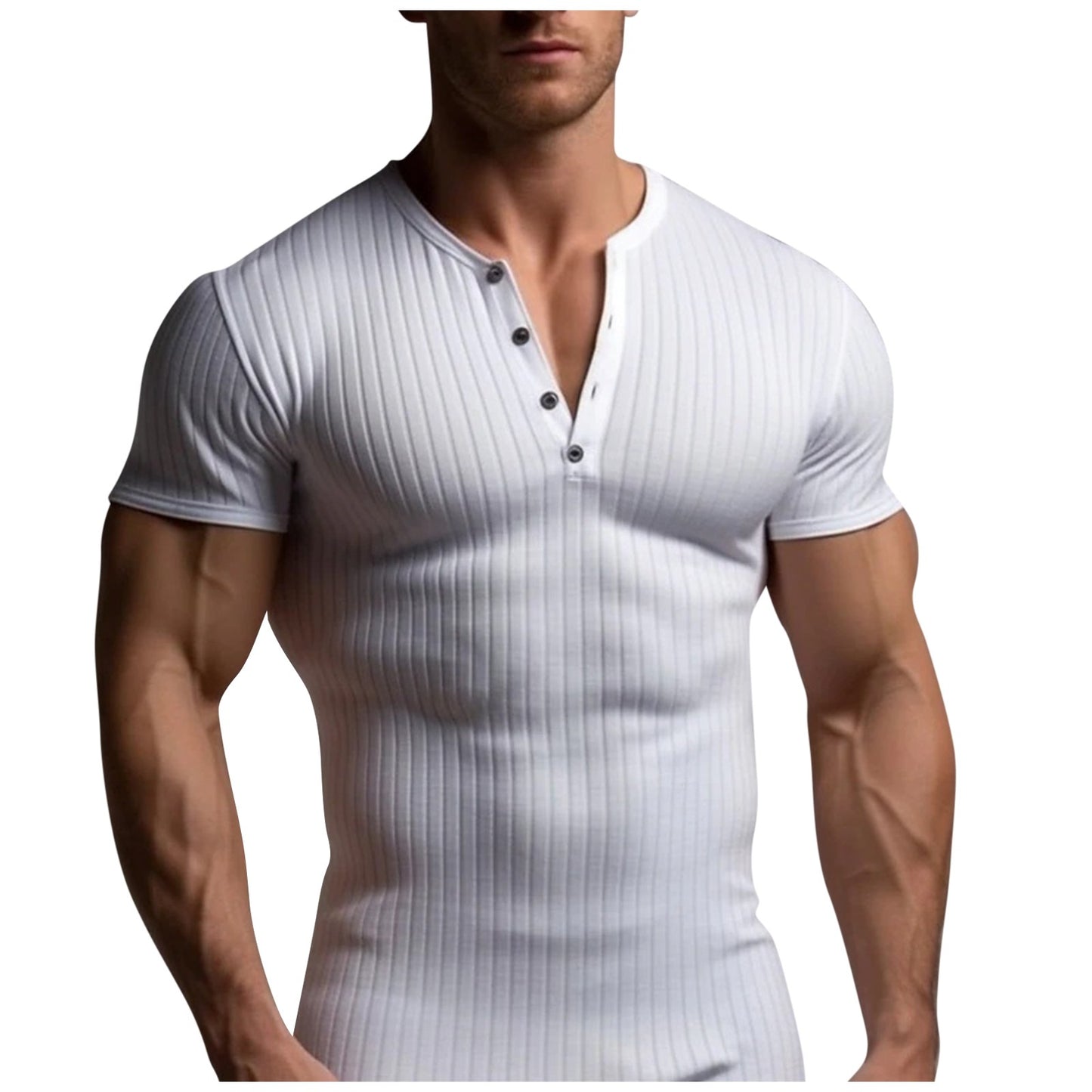 Muscle Slim Fit Short Sleeve T-shirt, V-neck Collar