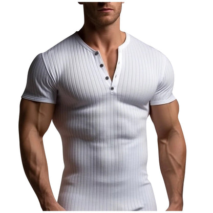 Muscle Slim Fit Short Sleeve T-shirt, V-neck Collar