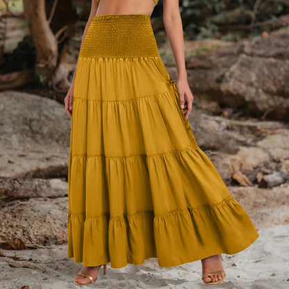 Boho Tiered A-Line Skirt, Pockets, Patchwork, Elastic Waist, Vintage Hippie/Gypsy Maxi Skirt
