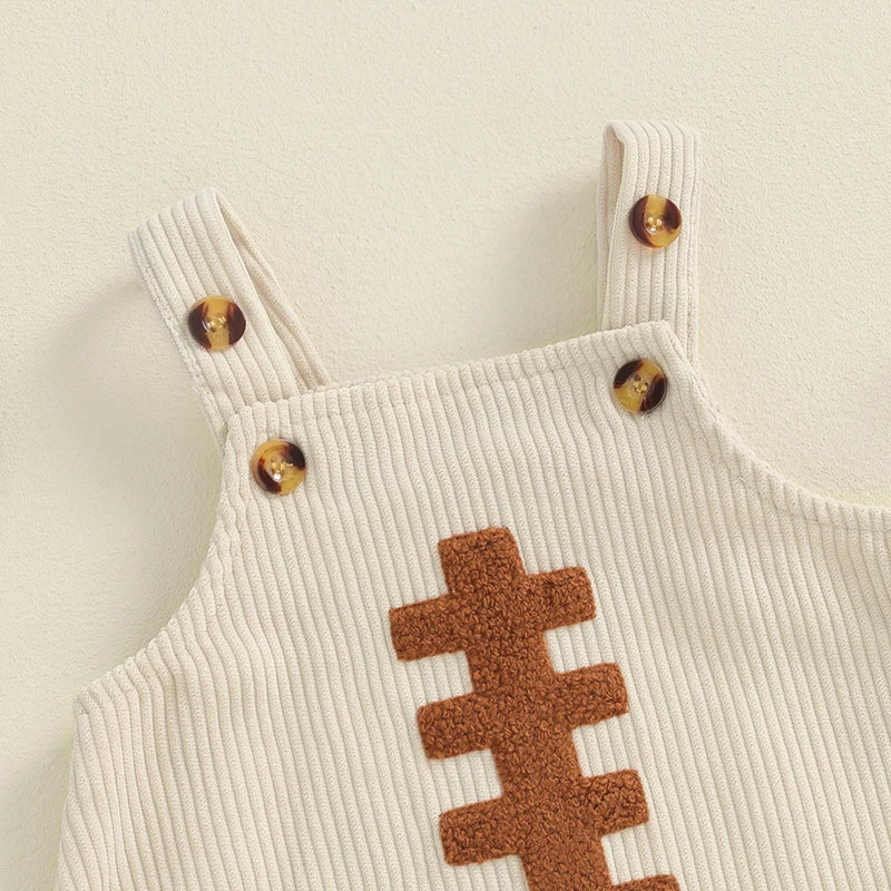 0-12M Unisex Baby Overalls, Sleeveless, Football Embroidery, Rompers