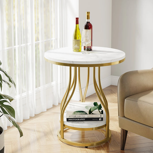 Round 2-Tier White Gold End Table