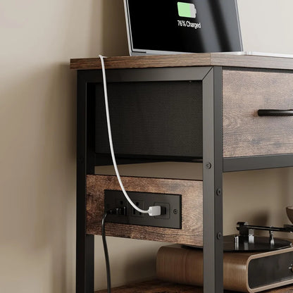 Entryway Table with Power Outlets and 3 Fabric Drawers
