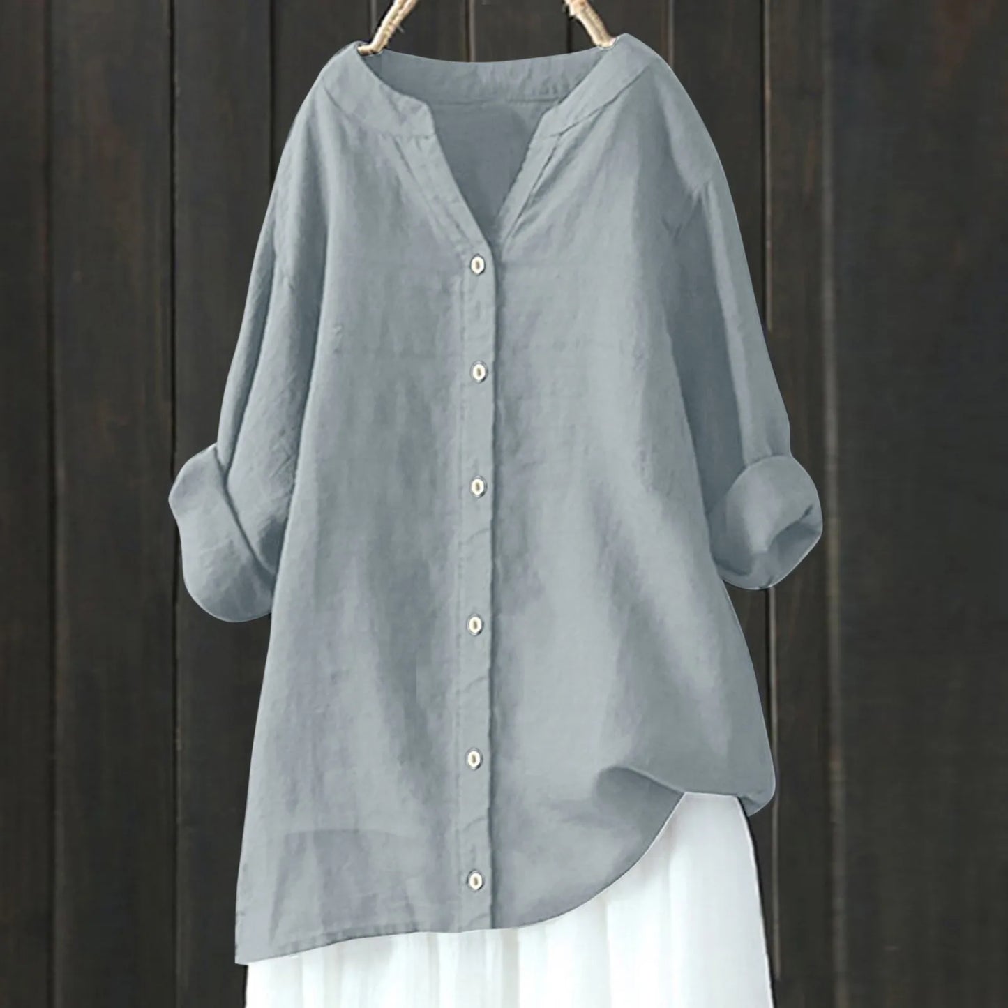 Plus Size Cotton Linen Shirt, Long Sleeve, Oversized, Button Up
