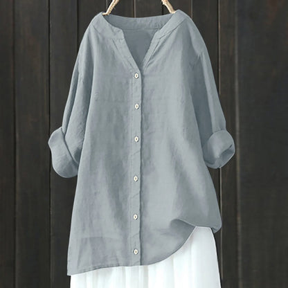 Plus Size Cotton Linen Shirt, Long Sleeve, Oversized, Button Up