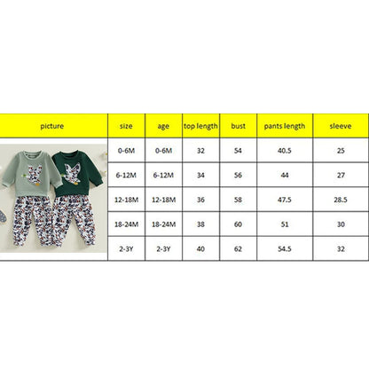 6MO-3T Spring Kids/Baby Boy Outfit Sets, Long Sleeve Duck Embroidery Pullover, Camouflage Pants