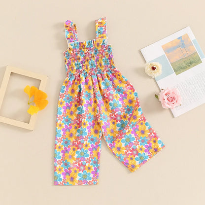 12MO-4T Lovely Baby Girls Summer Jumpsuit, Sleeveless Strap, Floral Print, Wide Leg Pants