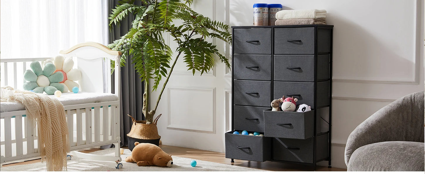 Bedside Table With 10 Fabric Drawers, Steel Frame