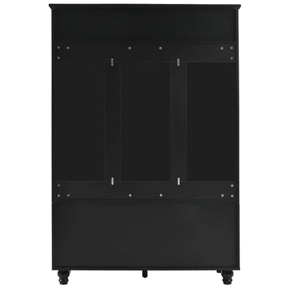 47.2'' Wide Hall Tree with Storage, 5-in-1 Entryway Bench with Shutter-shaped doors, Coat Rack, Cushion and 4 Sturdy Hooks