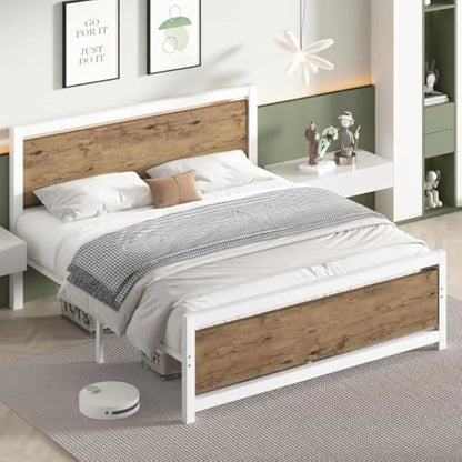 White Bed Bases and Frames Under Bed Storage Mattress Foundation No Box Spring Needed Frame & Headboard