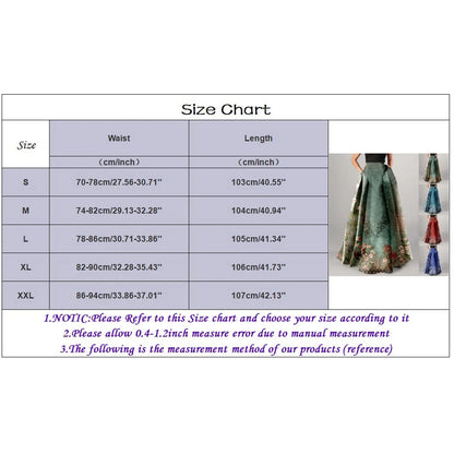 Bohemian Print Long Holiday Floral Skirt, High Waist