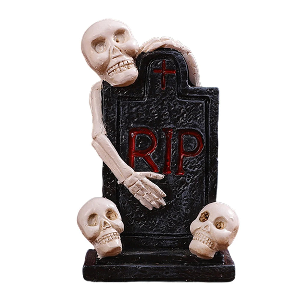 Halloween Miniature Resin Statue Figurines, Pumpkin haunted house and skeleton tombstone