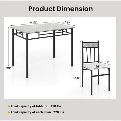 Kitchen Table and 4 Chairs Set with Metal Frame & Padded Seat