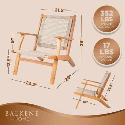 Natural Stain Outdoor Chair Acacia Wood Construction Hand Woven Seat