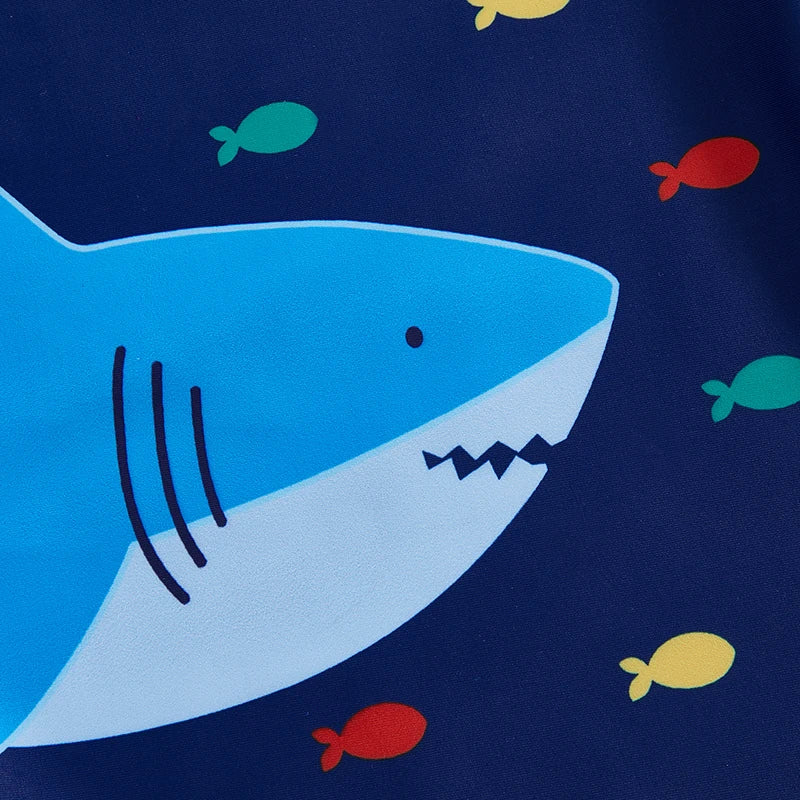 3Pcs, 0MO-4Y Boy Swimsuit Set, Shark Print Short Sleeve, Rash Guard Swim Top, Short, Sun Hat,