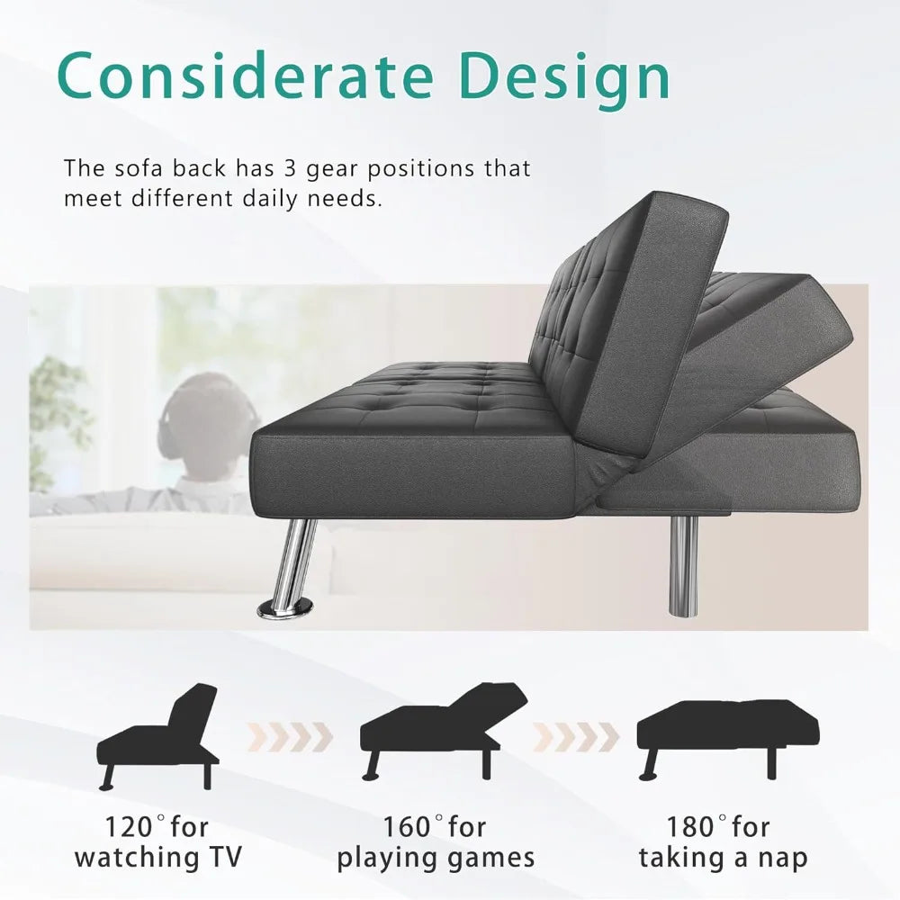 Folding Futon Set Convertible Recliner Lounge with Cup Holders, Removable Armrests