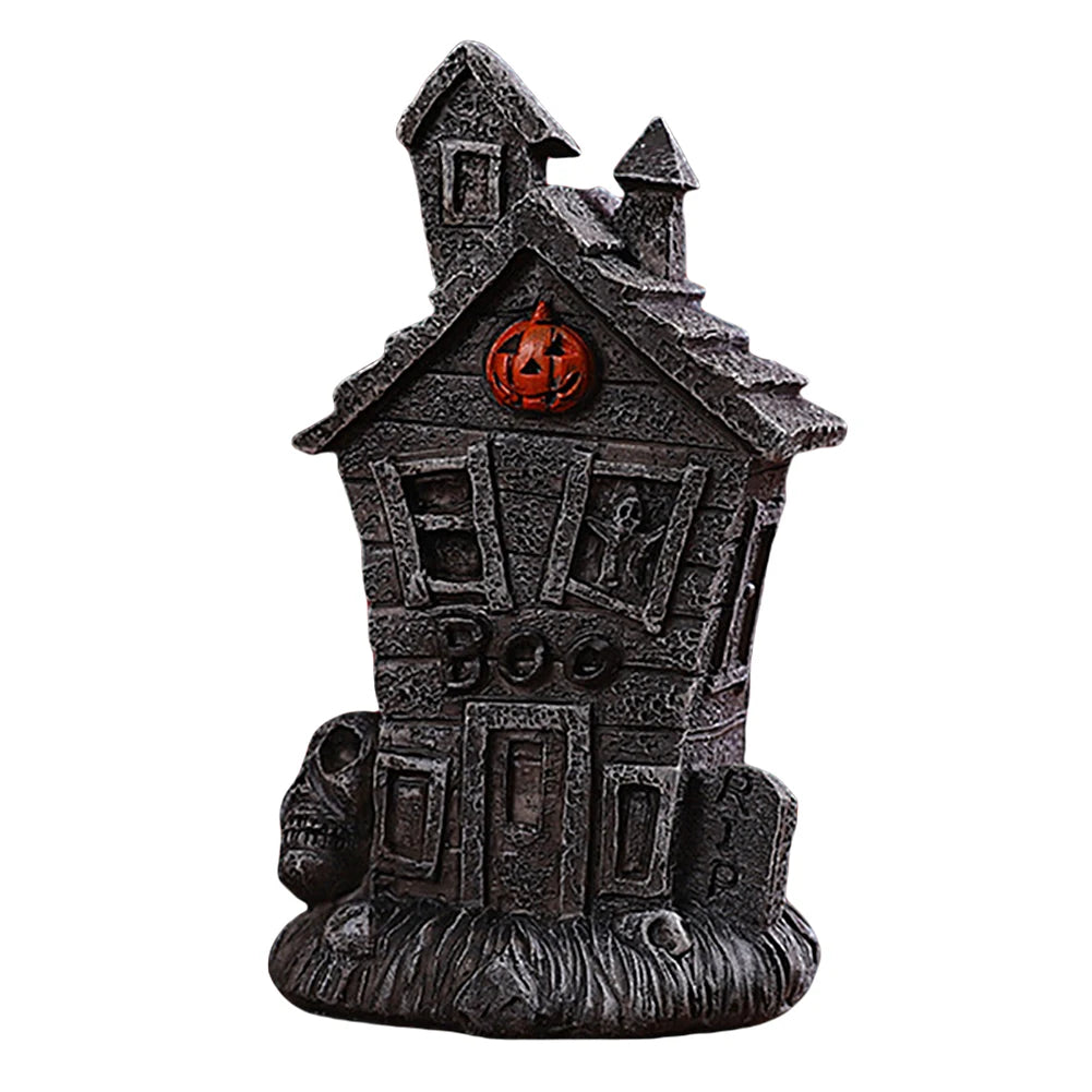 Halloween Miniature Resin Statue Figurines, Pumpkin haunted house and skeleton tombstone