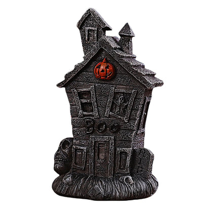 Halloween Miniature Resin Statue Figurines, Pumpkin haunted house and skeleton tombstone
