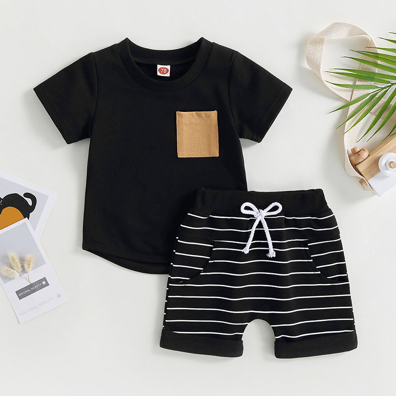 6MO-3T  Boys 2Pcs Summer Set, Short Sleeve, Crew Neck