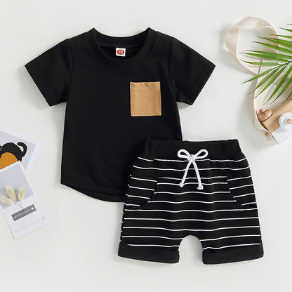 6MO-3T  Boys 2Pcs Summer Set, Short Sleeve, Crew Neck