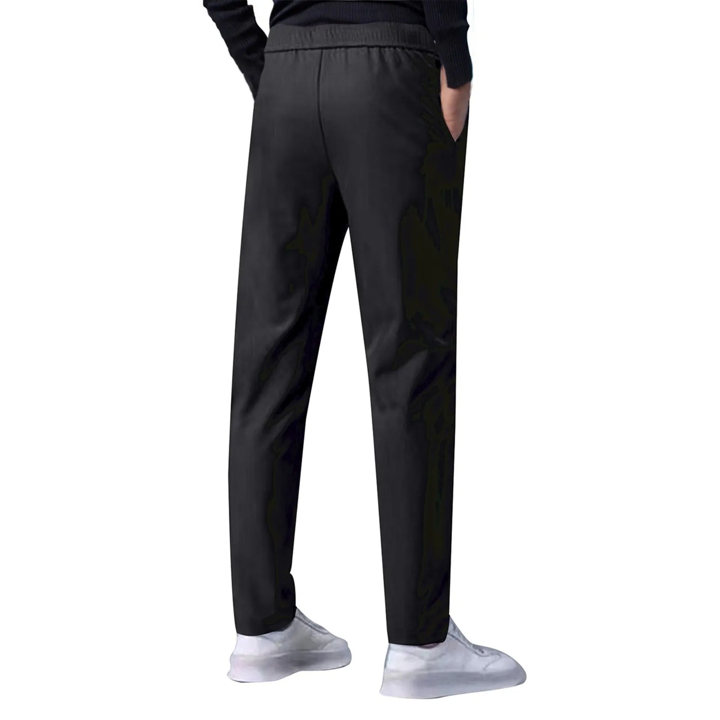 Men Fast Dry Stretch Pants, Ice Silk Trousers, Solid Color, Mid-Waist