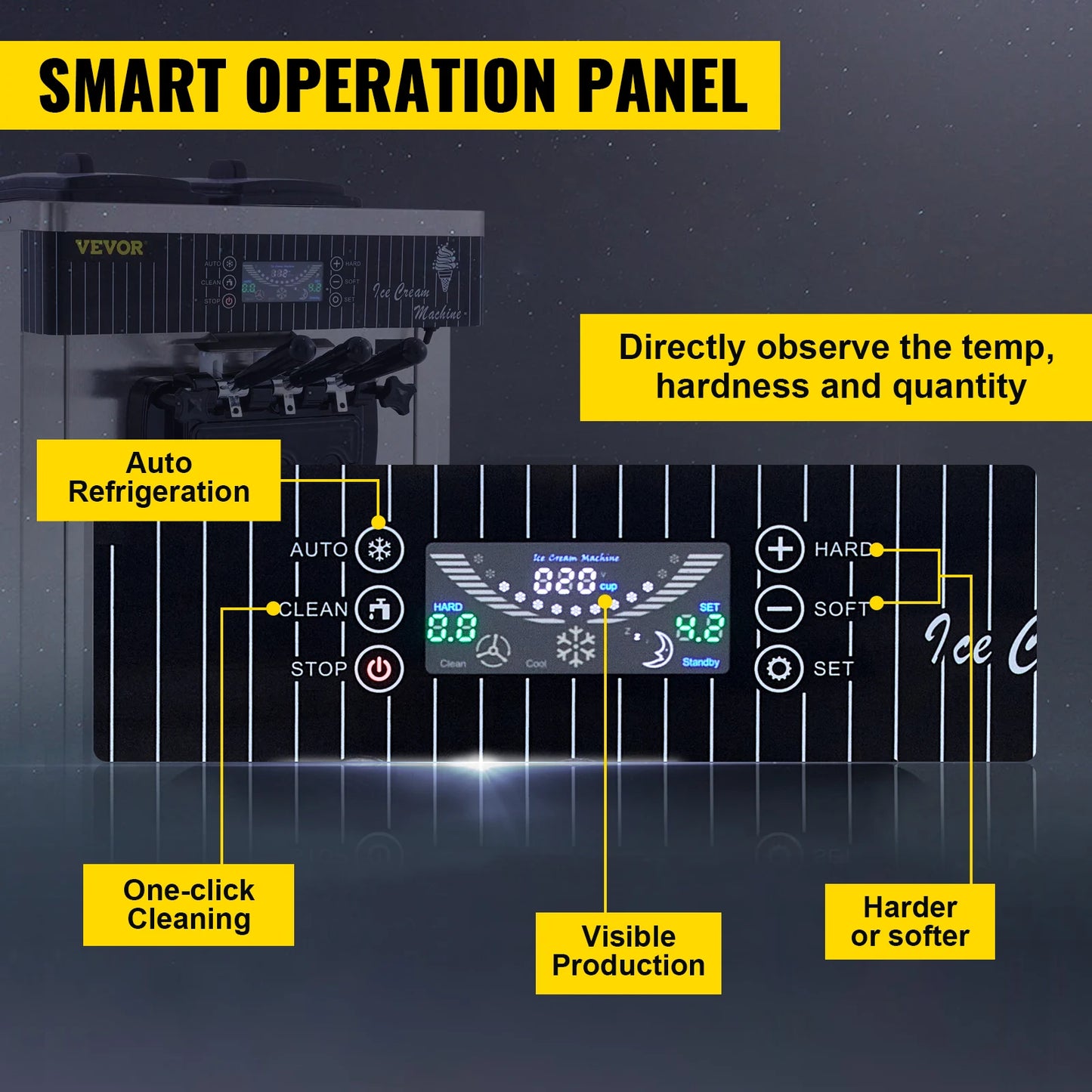 VEVOR Soft Ice Cream Machines 18-28L/H Commercial Sorbet Coolers Tricolor Desktop Sweet Cone Freezing Equipment Vending Machine