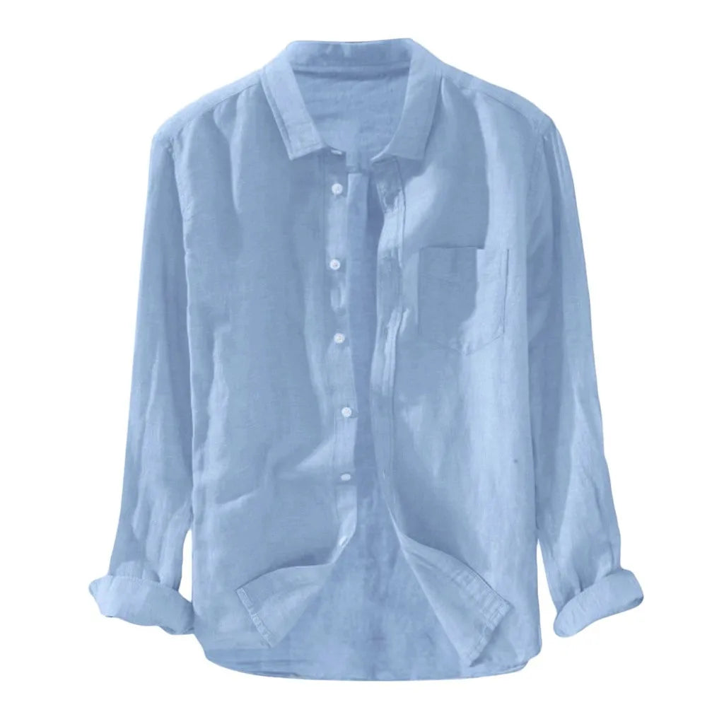 Plus Size Shirts For Men, Baggy, Solid Color, Button Blouse With Pockets