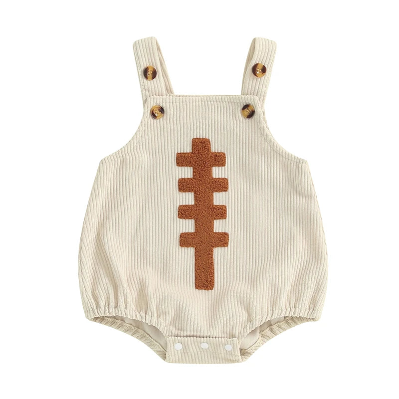 0-12M Unisex Baby Overalls, Sleeveless, Football Embroidery, Rompers