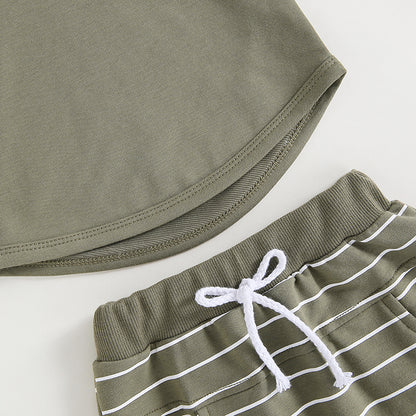 6MO-3T  Boys 2Pcs Summer Set, Short Sleeve, Crew Neck
